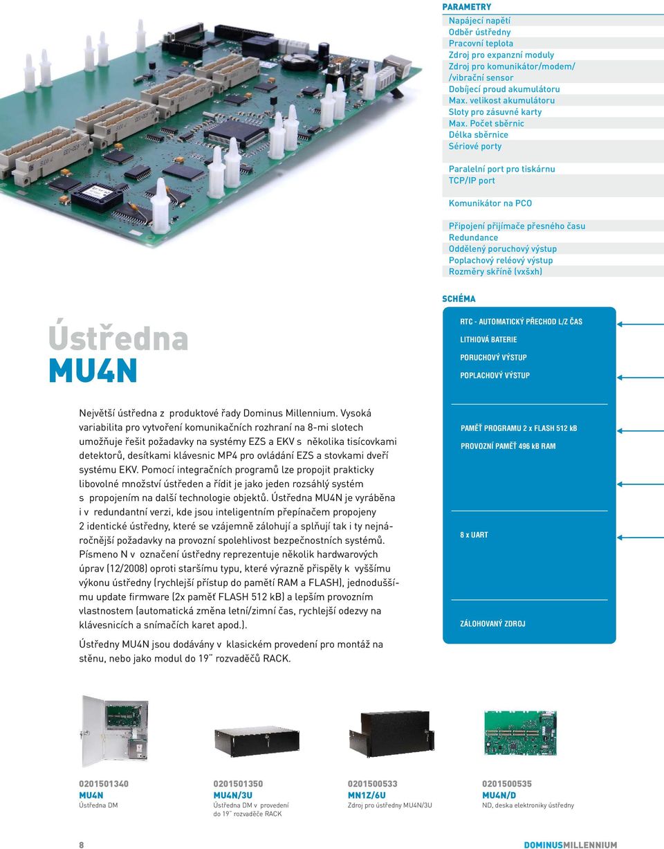 Rozměry skříně (vxšxh) Ústředna MU4N Největší ústředna z produktové řady Dominus Millennium.