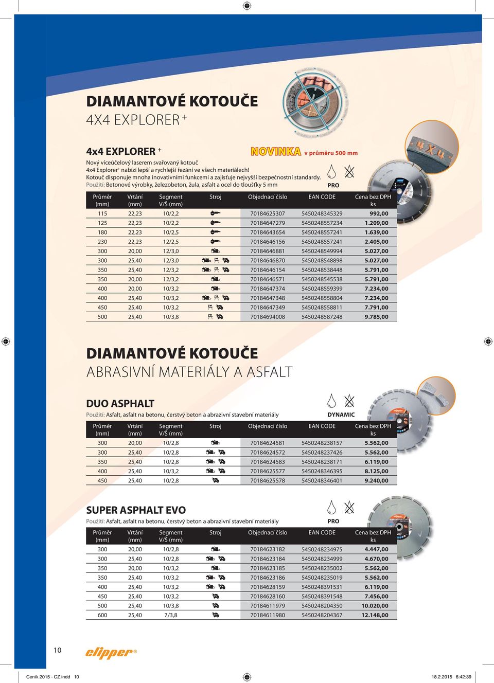 Použití: Betonové výrobky, železobeton, žula, asfalt a ocel do tloušťky 5 mm V/Š NOVINKA v průměru 500 mm 115 22,23 10/2,2 70184625307 5450248345329 992,00 125 22,23 10/2,2 70184647279 5450248557234