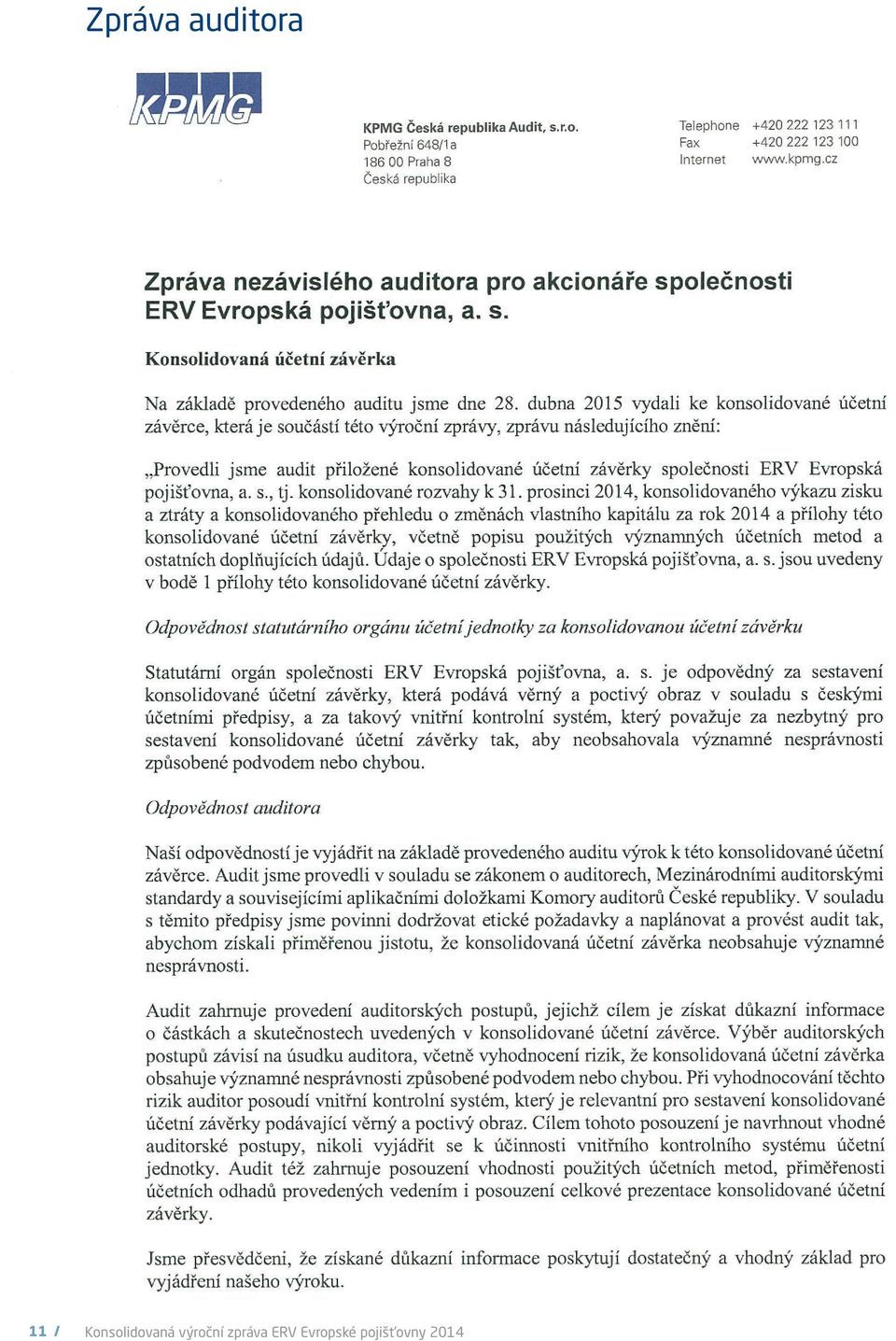 výroční zpráva ERV