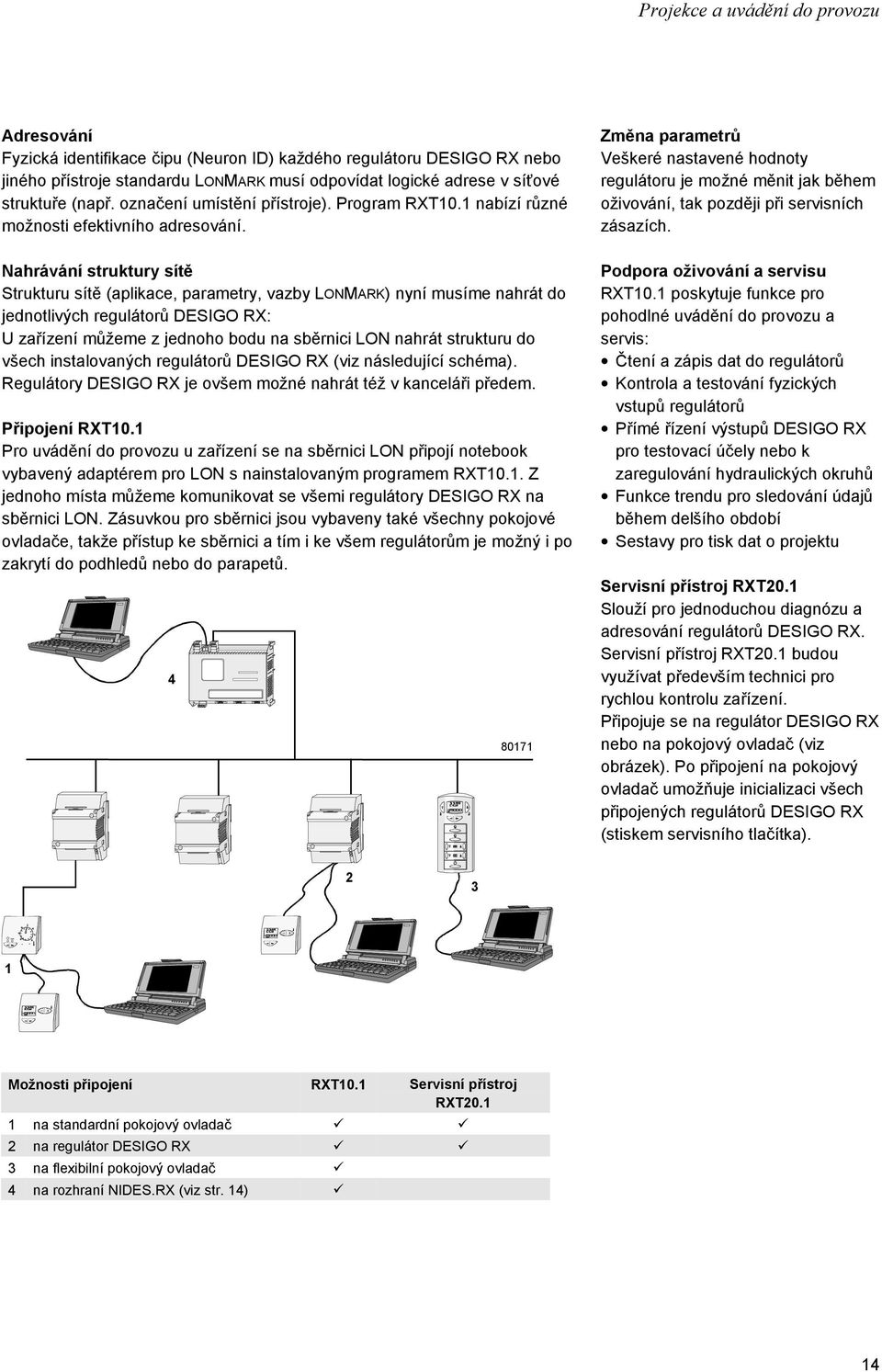 Nahrávání struktury sítě Strukturu sítě (aplikace, parametry, vazby LONMARK) nyní musíme nahrát do jednotlivých regulátorů DESIGO RX: U zařízení můžeme z jednoho bodu na sběrnici LON nahrát strukturu