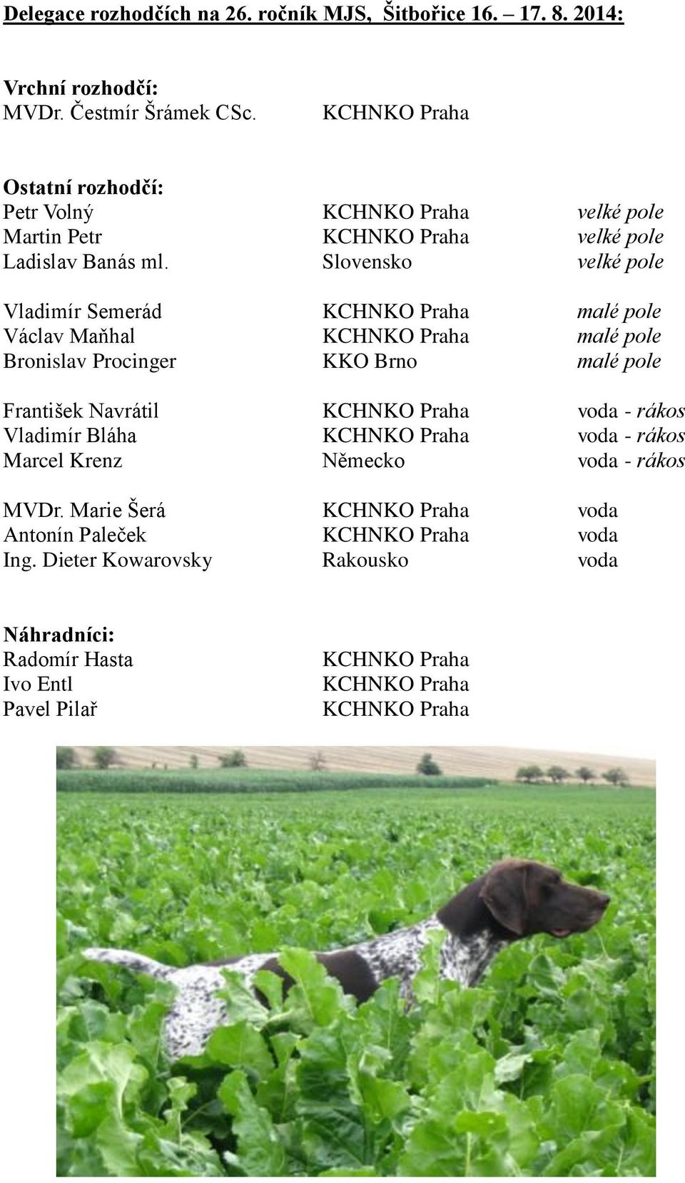 Slovensko velké pole Vladimír Semerád KCHNKO Praha malé pole Václav Maňhal KCHNKO Praha malé pole Bronislav Procinger KKO Brno malé pole František Navrátil KCHNKO Praha