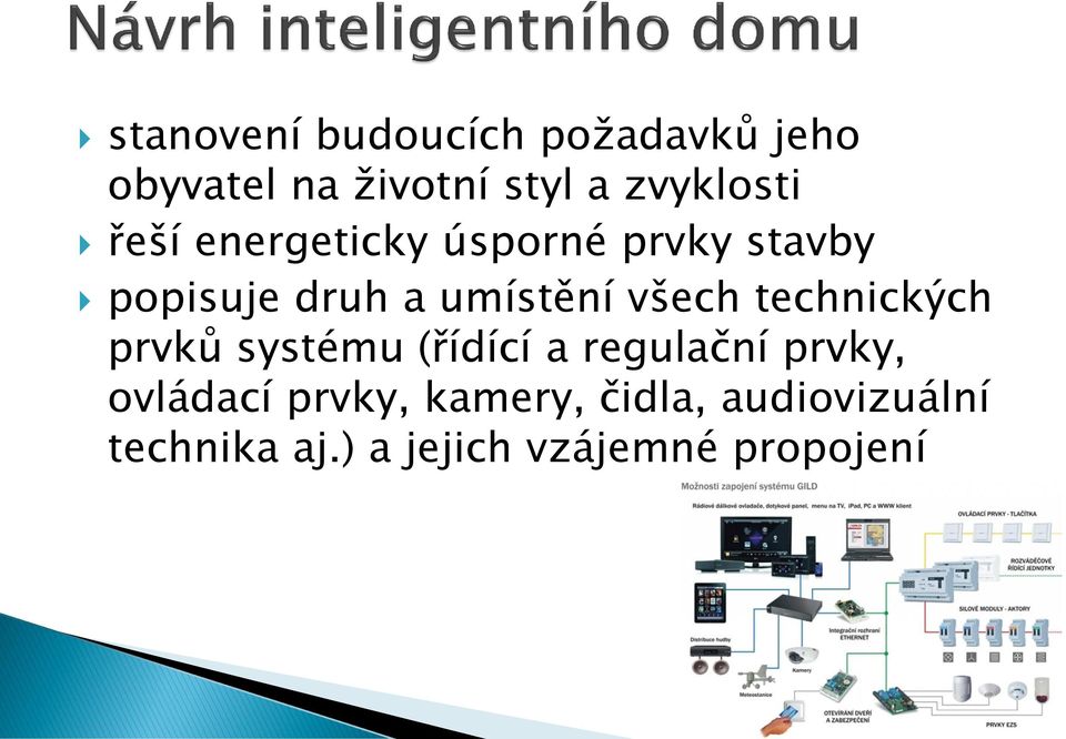 umístění všech technických prvků systému (řídící a regulační prvky,