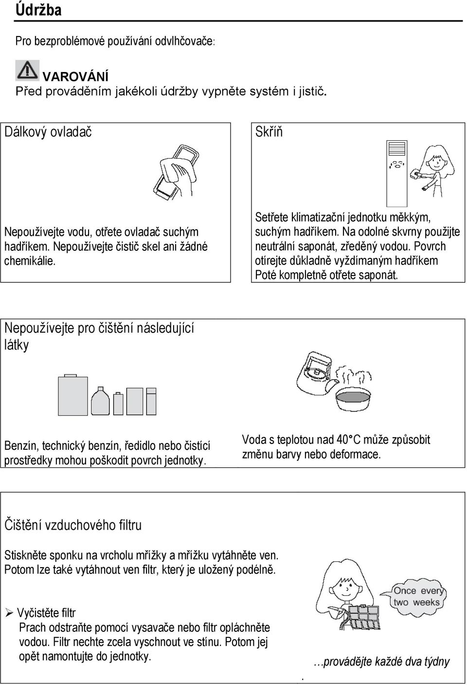 Povrch otírejte důkladně vyždímaným hadříkem Poté kompletně otřete saponát.