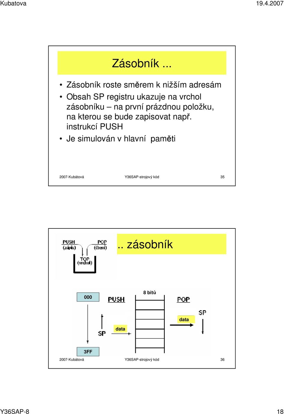 zásobníku na první prázdnou položku, na kterou se bude zapisovat např.