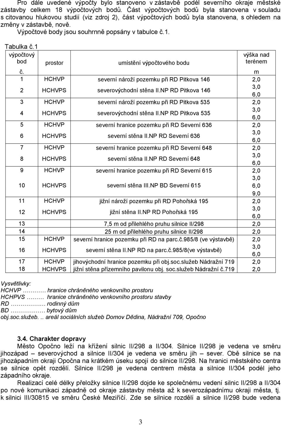 Výpočtové body jsou souhrnně popsány v tabulce č.1. Tabulka č.1 výpočtový bod prostor umístění výpočtového bodu výška nad terénem č.