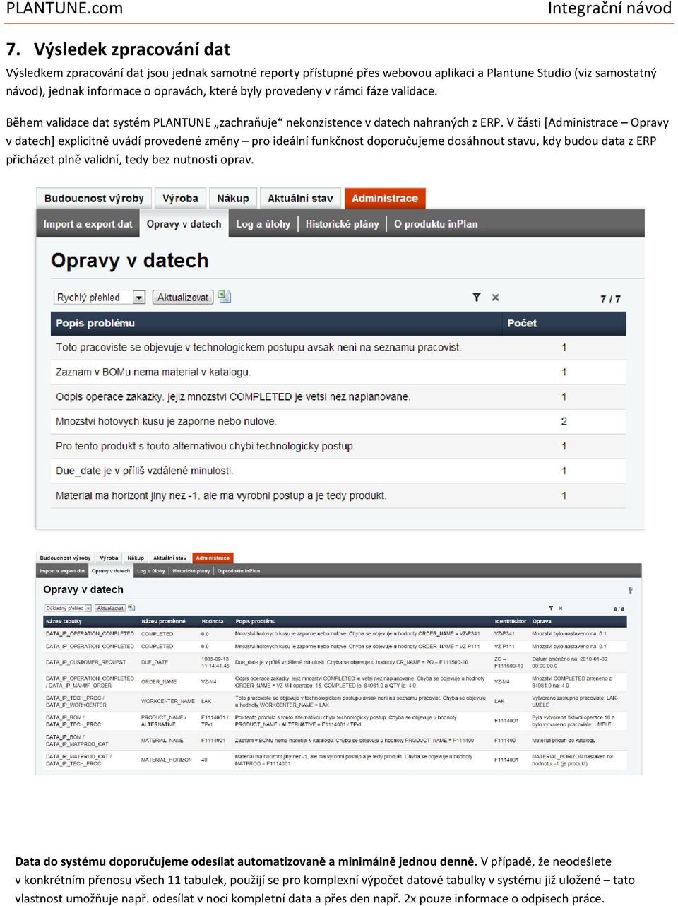 V části [Administrace Opravy v datech] explicitně uvádí provedené změny pro ideální funkčnost doporučujeme dosáhnout stavu, kdy budou data z ERP přicházet plně validní, tedy bez nutnosti oprav.