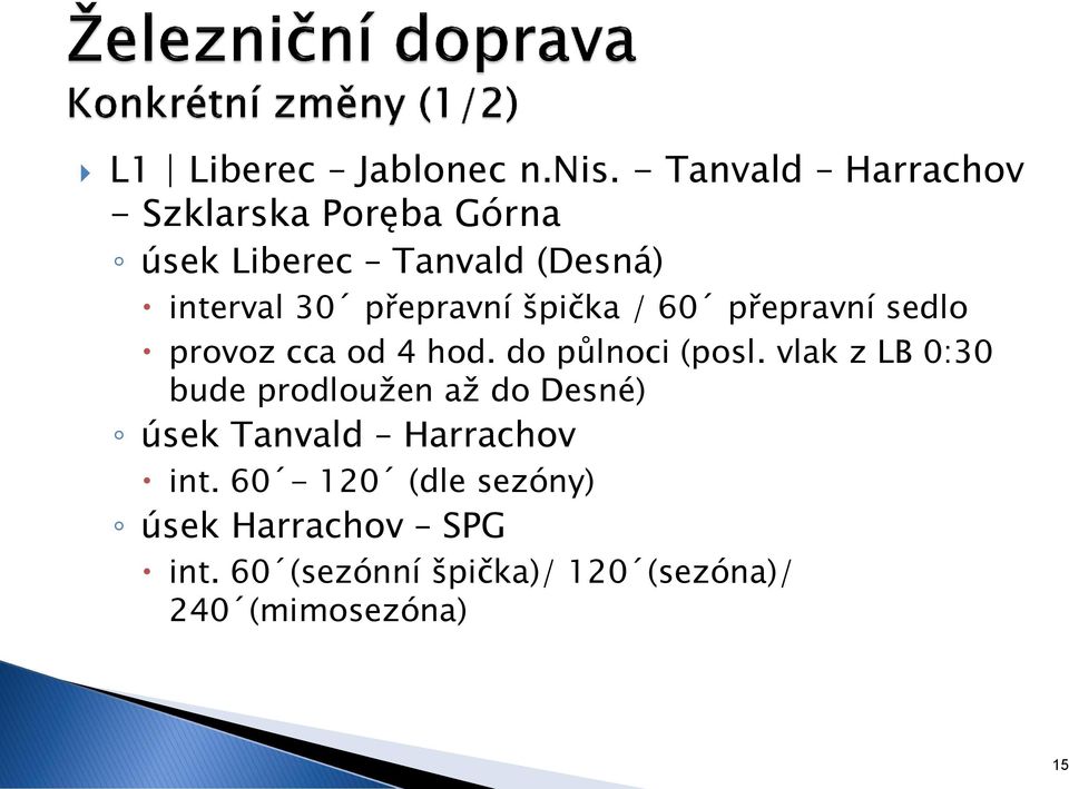 přepravní špička / 60 přepravní sedlo provoz cca od 4 hod. do půlnoci (posl.