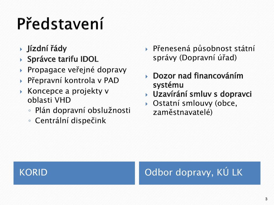 Přenesená působnost státní správy (Dopravní úřad) Dozor nad financováním systému