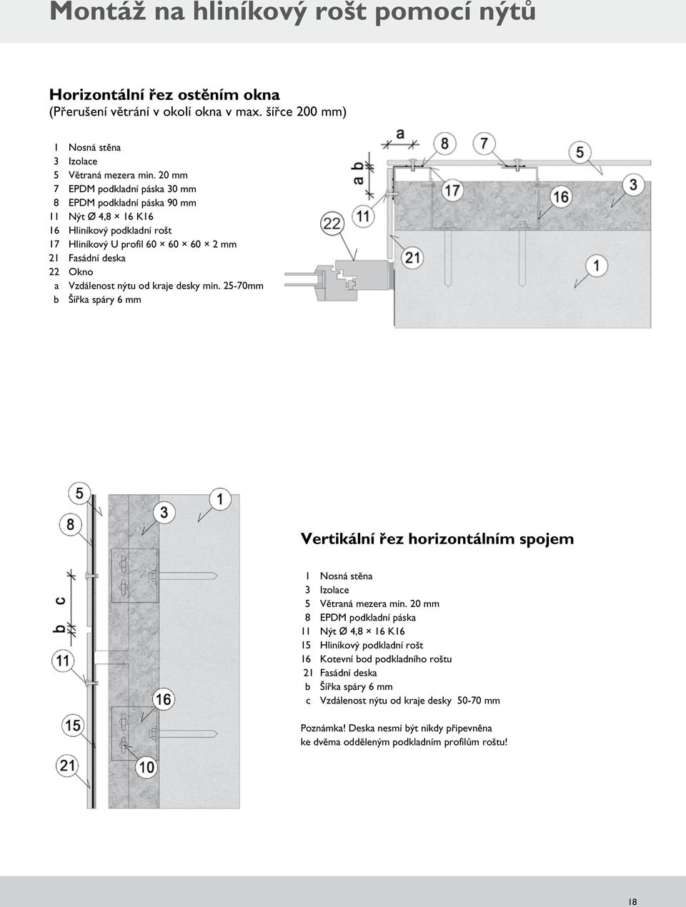 mm 21 3 Fasádní deska 322 3 Okno 3 a 3 Vzdálenost nýtu od kraje desky min.