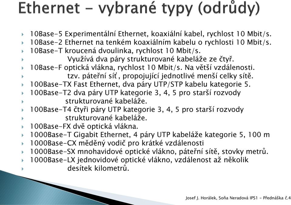 100Base-TX Fast Ethernet, dva páry UTP/STP kabelu kategorie 5. 100Base-T2 dva páry UTP kategorie 3, 4, 5 pro starší rozvody strukturované kabeláže.