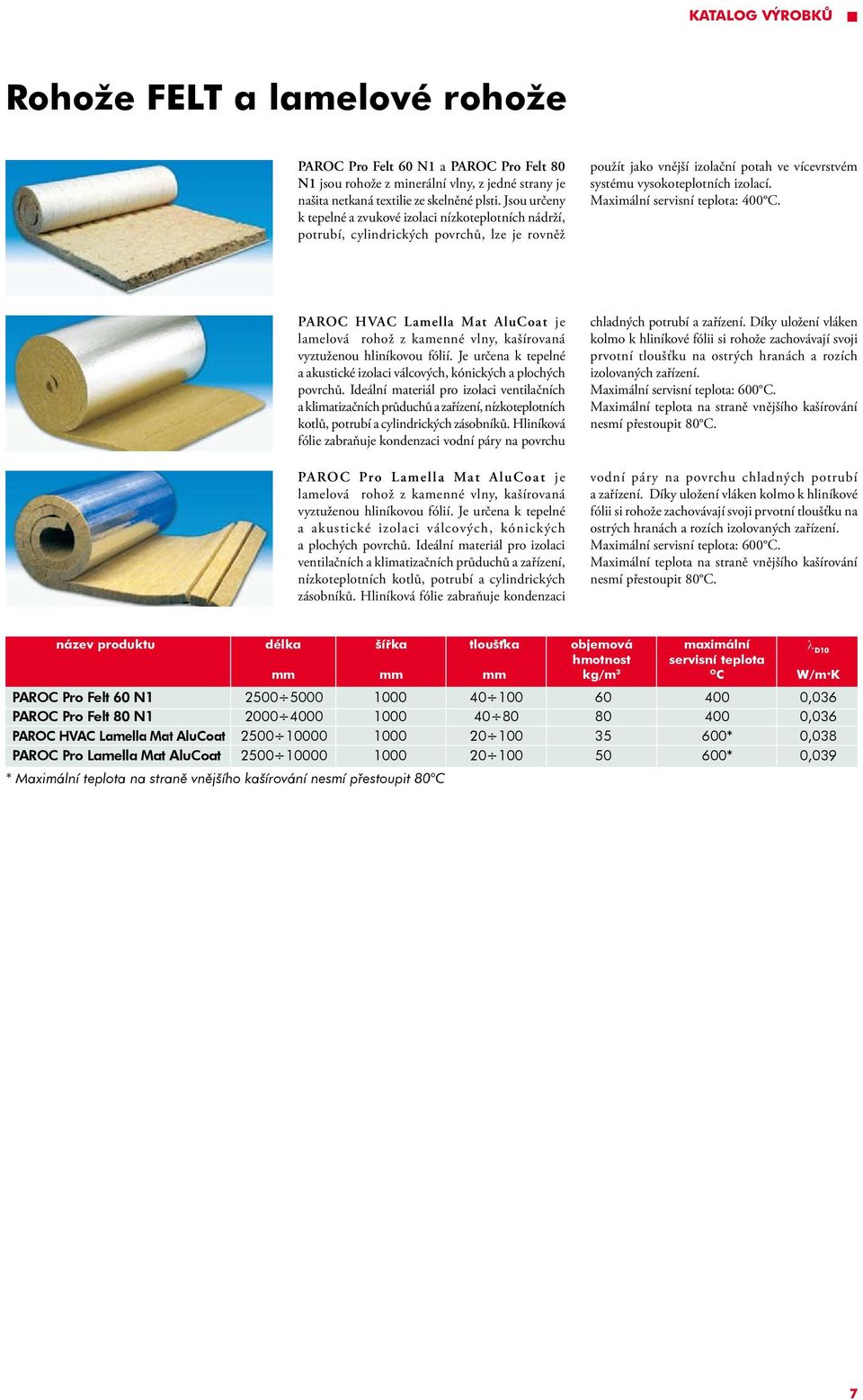 Maximální : 400 C. PAROC HVAC Lamella Mat AluCoat je lamelová rohož z kamenné vlny, kašírovaná vyztuženou hliníkovou fólií.