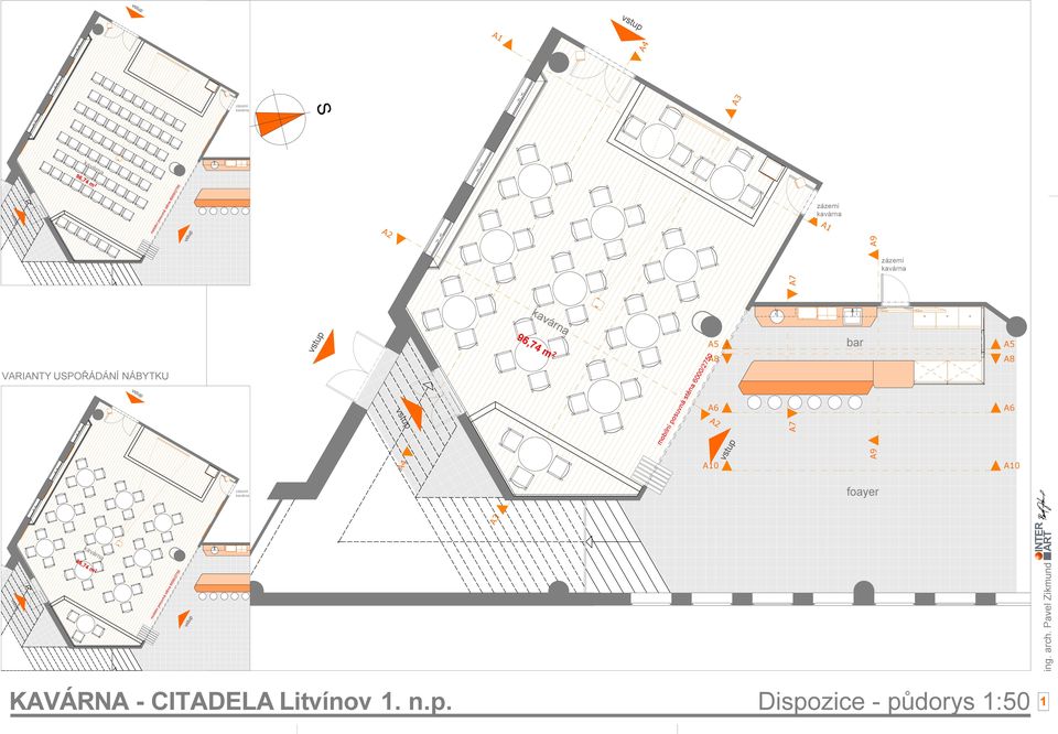 kavárna A1 bar A9 A9 zázemí kavárna * * * A5 A8 A6 A10 zázemí kavárna foayer A3 96,74 m 2 mobilní