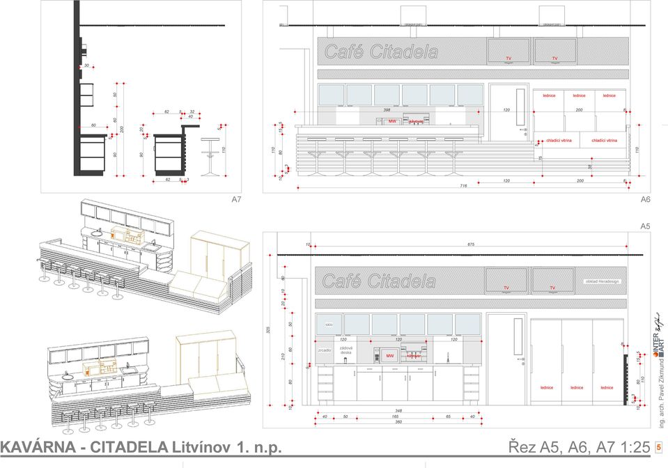 50 5 sklo zrcadlo 120 120 120 zádová deska MW 348 kávovar 40 50 165 65 40 360 TV TV obklad Heradesign lednice