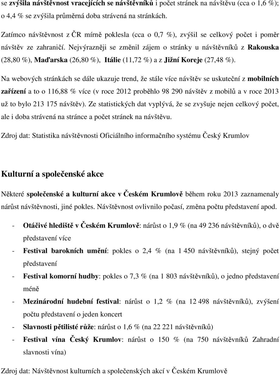 Nejvýrazněji se změnil zájem o stránky u návštěvníků z Rakouska (28,80 %), Maďarska (26,80 %), Itálie (11,72 %) a z Jižní Koreje (27,48 %).