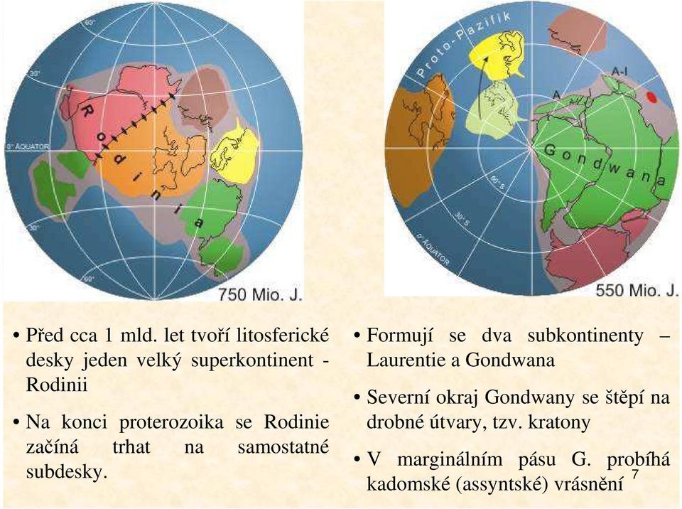 proterozoika se Rodinie začíná trhat na samostatné subdesky.