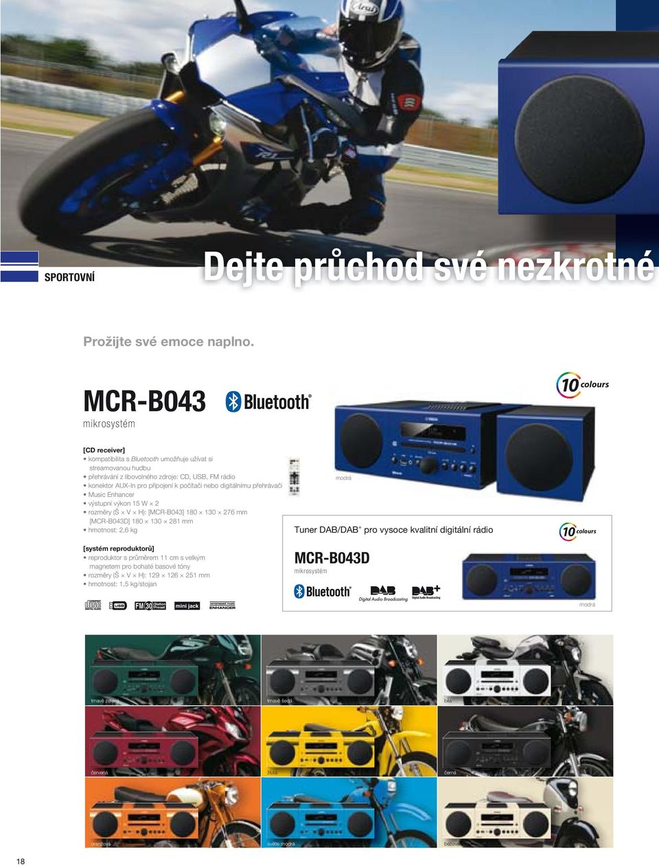 počítači nebo digitálnímu přehrávači Music Enhancer výstupní výkon 15 W 2 rozměry (Š V H): [MCR-B043] 180 130 276 mm [MCR-B043D] 180 130 281 mm hmotnost: 2,6 kg [systém reproduktorů]