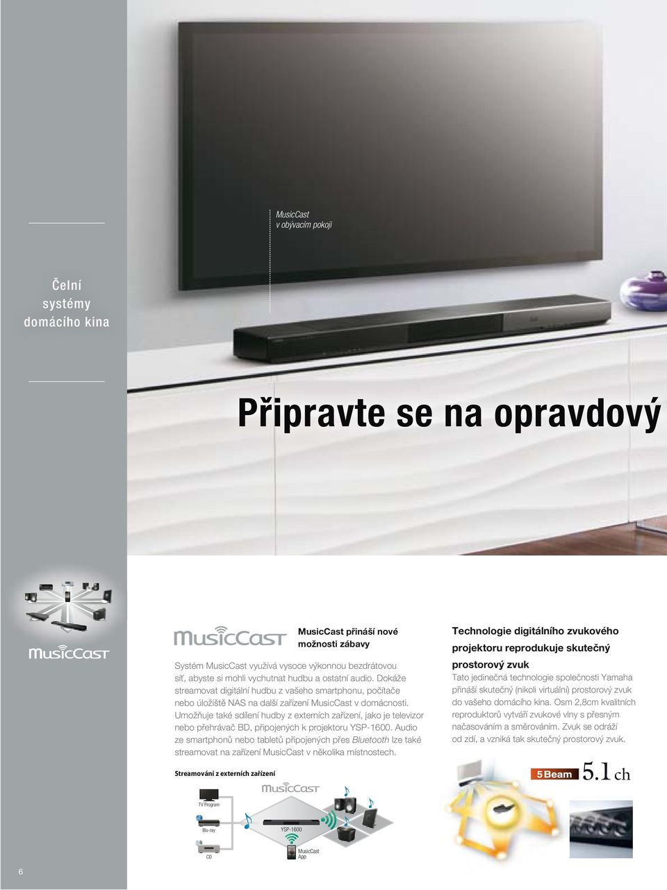 Umožňuje také sdílení hudby z externích zařízení, jako je televizor nebo přehrávač BD, připojených k projektoru YSP-1600.