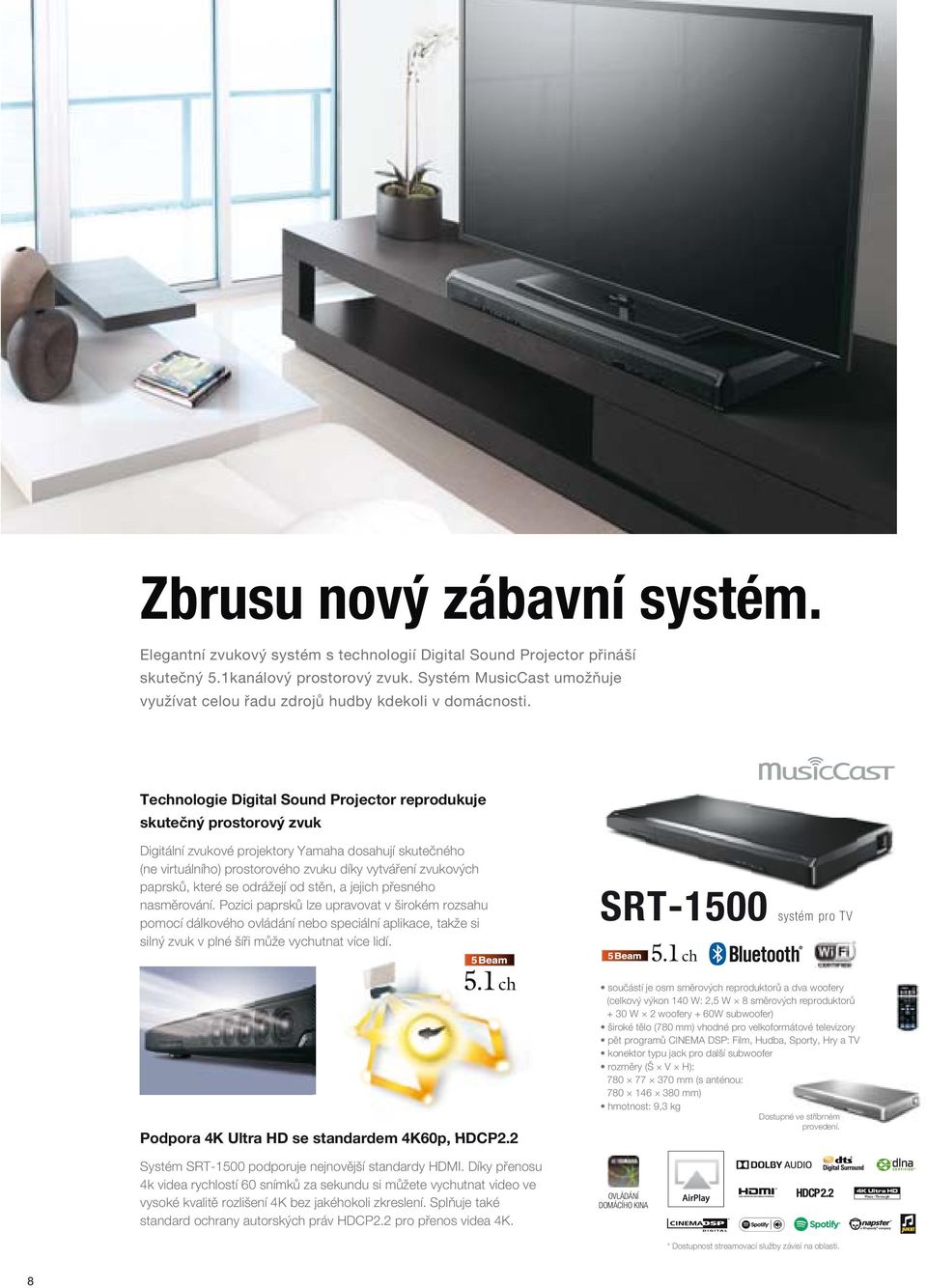 Technologie Digital Sound Projector reprodukuje skutečný prostorový zvuk Digitální zvukové projektory Yamaha dosahují skutečného (ne virtuálního) prostorového zvuku díky vytváření zvukových paprsků,