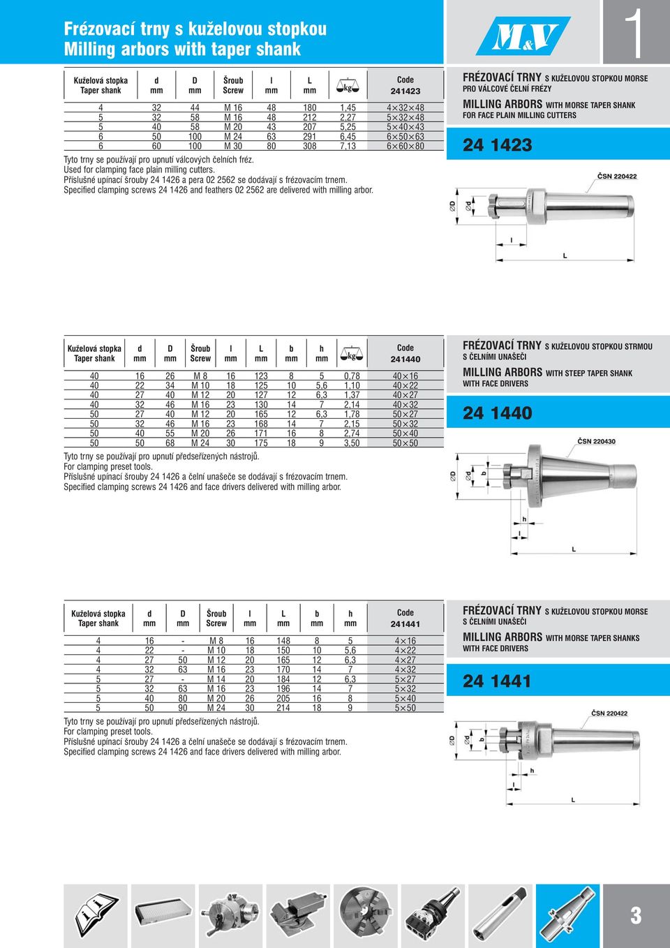 Příslušné upínací šrouby 24 1426 a pera 02 2562 se dodávají s frézovacím trnem. Specified clamping screws 24 1426 and feathers 02 2562 are delivered with milling arbor.