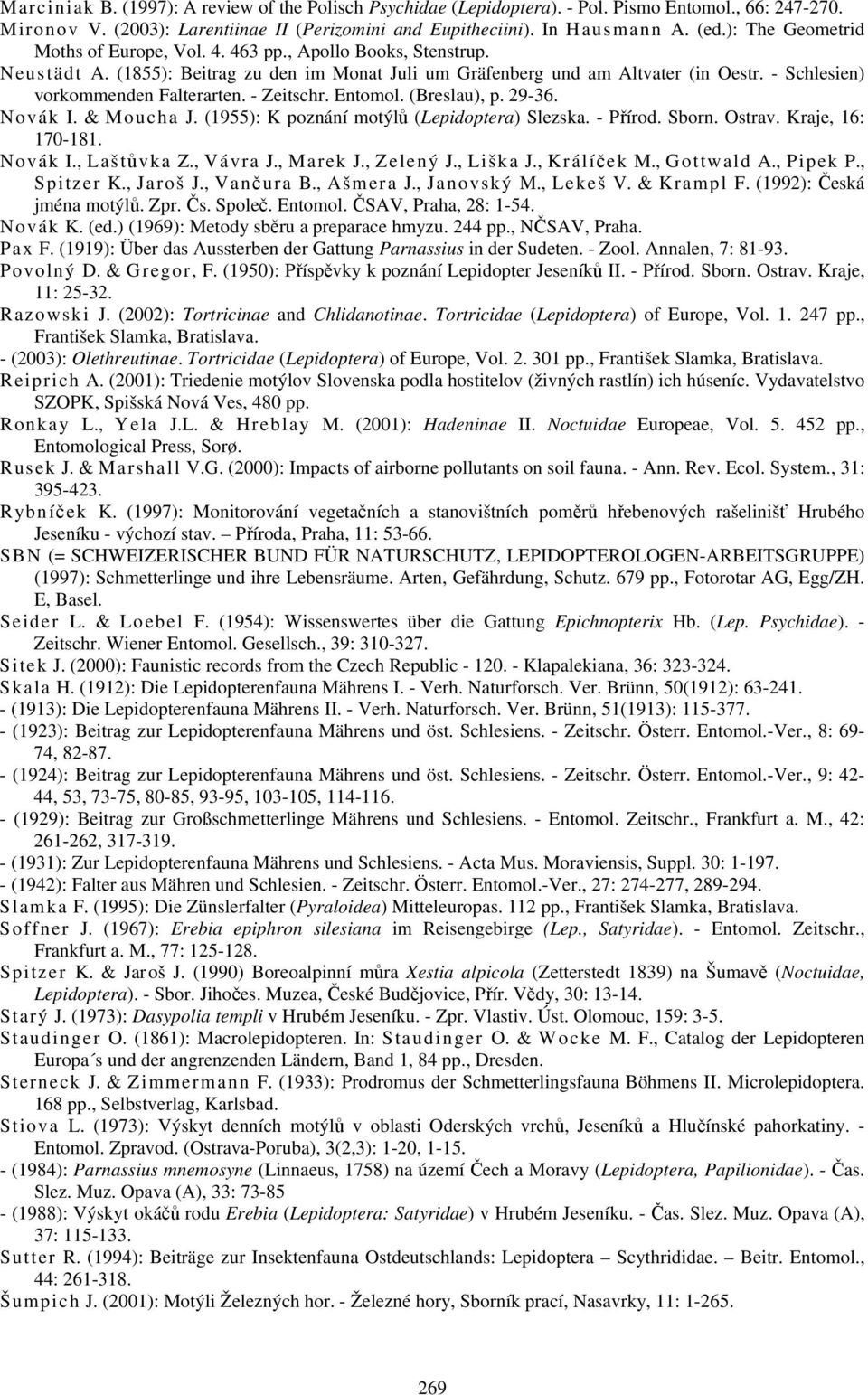 - Schlesien) vorkommenden Falterarten. - Zeitschr. Entomol. (Breslau), p. 29-36. Novák I. & Moucha J. (1955): K poznání motýlů (Lepidoptera) Slezska. - Přírod. Sborn. Ostrav. Kraje, 16: 170-181.