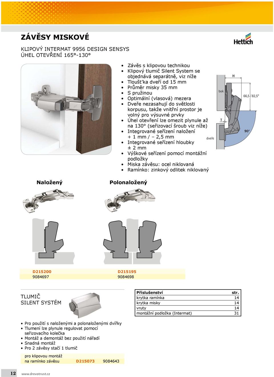 níže) Integrované seřízení naložení + 1 mm / 2,5 mm Integrované seřízení hloubky ± 2 mm Výškové seřízení pomocí montážní podložky Miska závěsu: ocel niklovaná Ramínko: zinkový odlitek niklovaný dveře