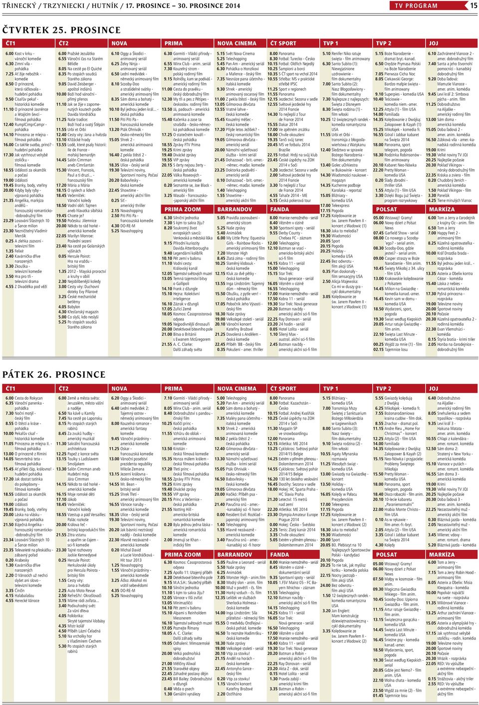 10 Princezna ze mlejna - filmová 16.00 Co takhle svatba, princi? - hudební 17.30 Jak vytrhnout velrybě stoličku - filmová 18.55 Události za okamžik a počasí 19.00 Události 19.