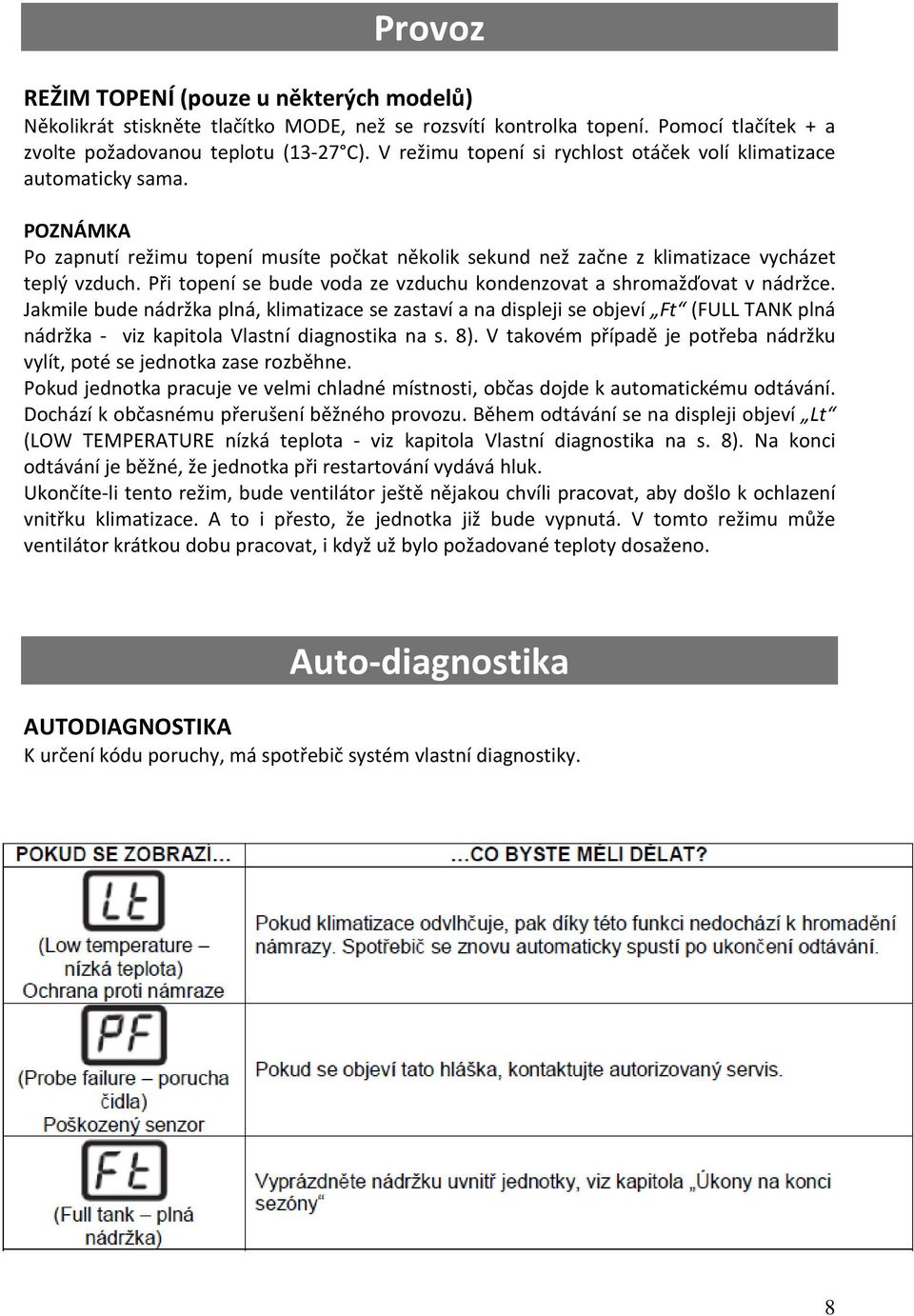 Při topení se bude voda ze vzduchu kondenzovat a shromažďovat v nádržce.