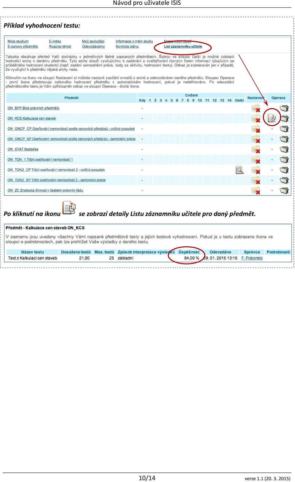 detaily Listu záznamníku učitele