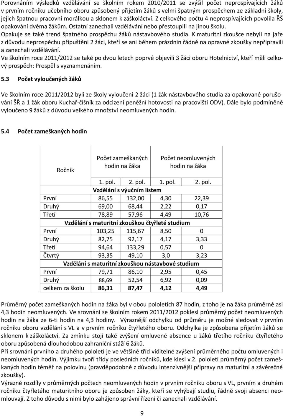 Opakuje se také trend špatného prospěchu žáků nástavbového studia.
