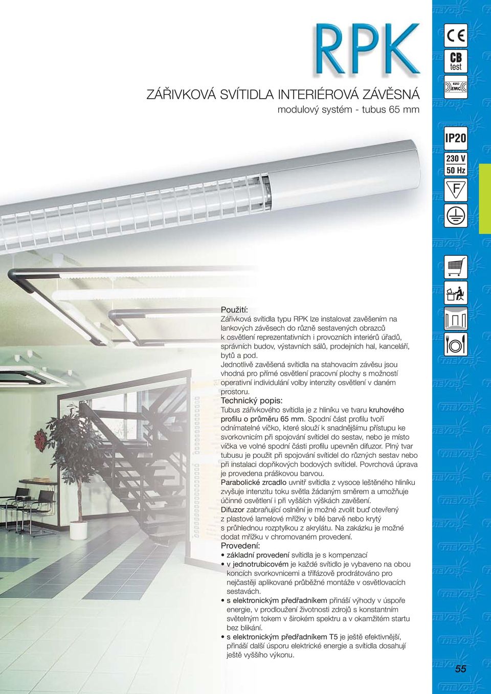 ZÁŘIVKOVÁ SVÍTIDLA INTERIÉROVÁ ZÁVĚSNÁ modulový systém - tubus 65 mm - PDF  Stažení zdarma