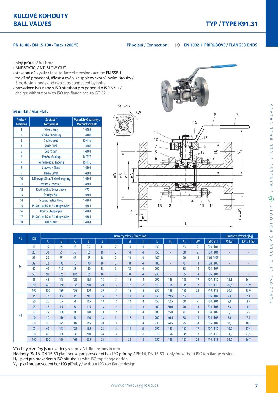 to: EN 558-1 trojdílné provedení, těleso a dvě víka spojeny svorníkovými šrouby / 3-pc design, body and two caps connected by bolts provedení: bez nebo s ISO přírubou pro pohon dle ISO 5211 / design: