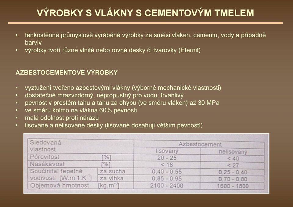 mechanické vlastnosti) dostatečně mrazvzdorný, nepropustný pro vodu, trvanlivý pevnost v prostém tahu a tahu za ohybu (ve směru