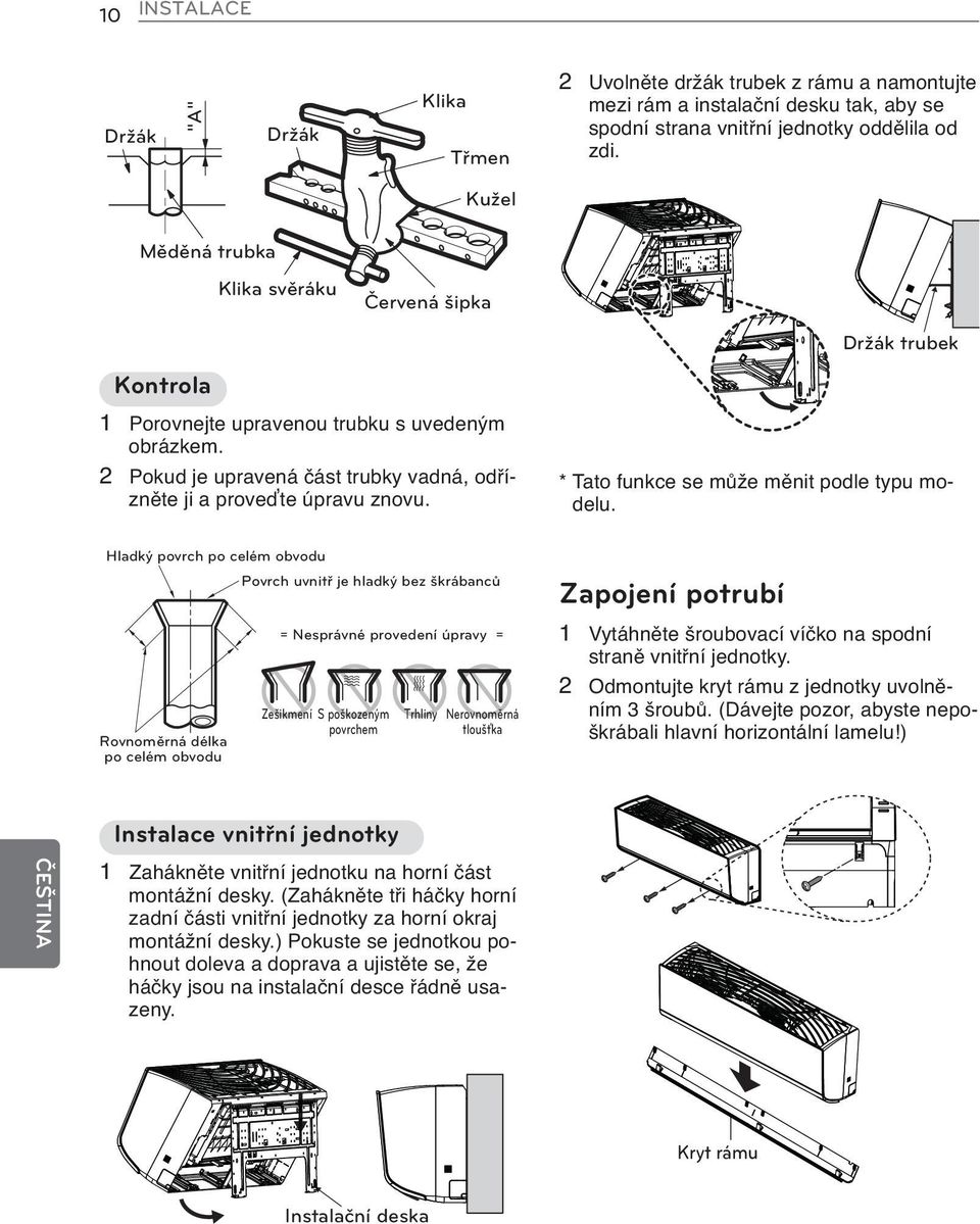 Hladký povrch po celém obvodu Rovnoměrná délka po celém obvodu Povrch uvnitř je hladký bez škrábanců = Nesprávné provedení úpravy = Zešikmení S poškozeným povrchem Trhliny Nerovnoměrná tloušťka *