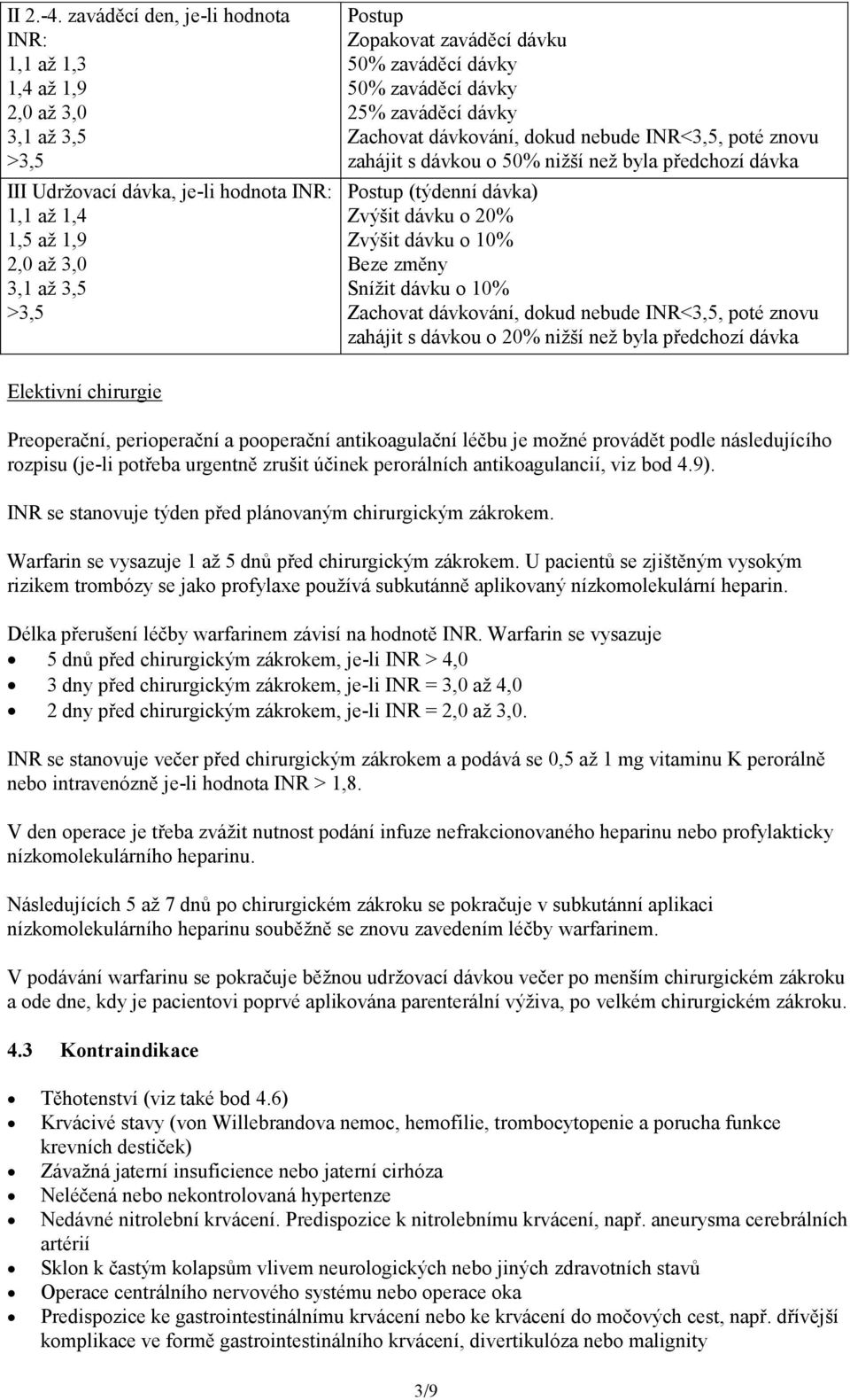 dávku 50% zaváděcí dávky 50% zaváděcí dávky 25% zaváděcí dávky Zachovat dávkování, dokud nebude INR<3,5, poté znovu zahájit s dávkou o 50% nižší než byla předchozí dávka Postup (týdenní dávka) Zvýšit