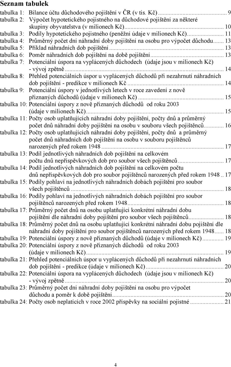 .. 13 tabulka 5: Příklad náhradních dob pojištění... 13 tabulka 6: Poměr náhradních dob pojištění na době pojištění.