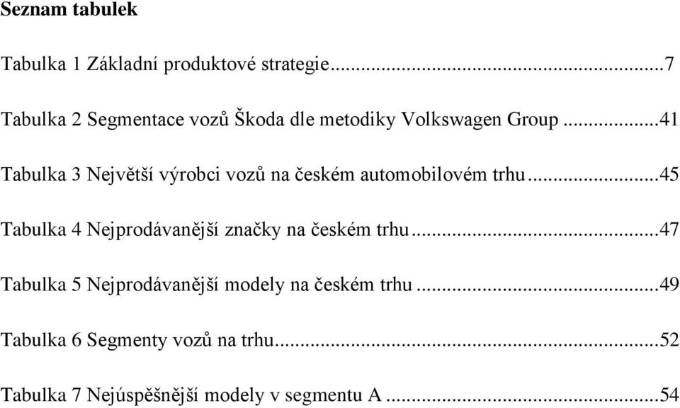 .. 41 Tabulka 3 Největší výrobci vozů na českém automobilovém trhu.