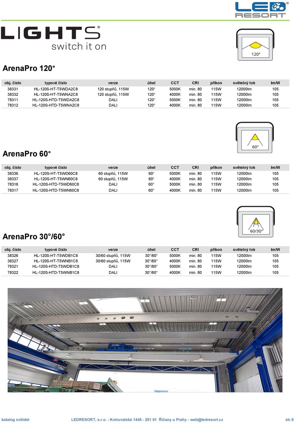 80 115W 12000lm 105 ArenaPro 60 38336 HL-120S-HT-T5WD60C8 60 stupňů, 115W 60 5000K min. 80 115W 12000lm 105 38337 HL-120S-HT-T5WN60C8 60 stupňů, 115W 60 4000K min.