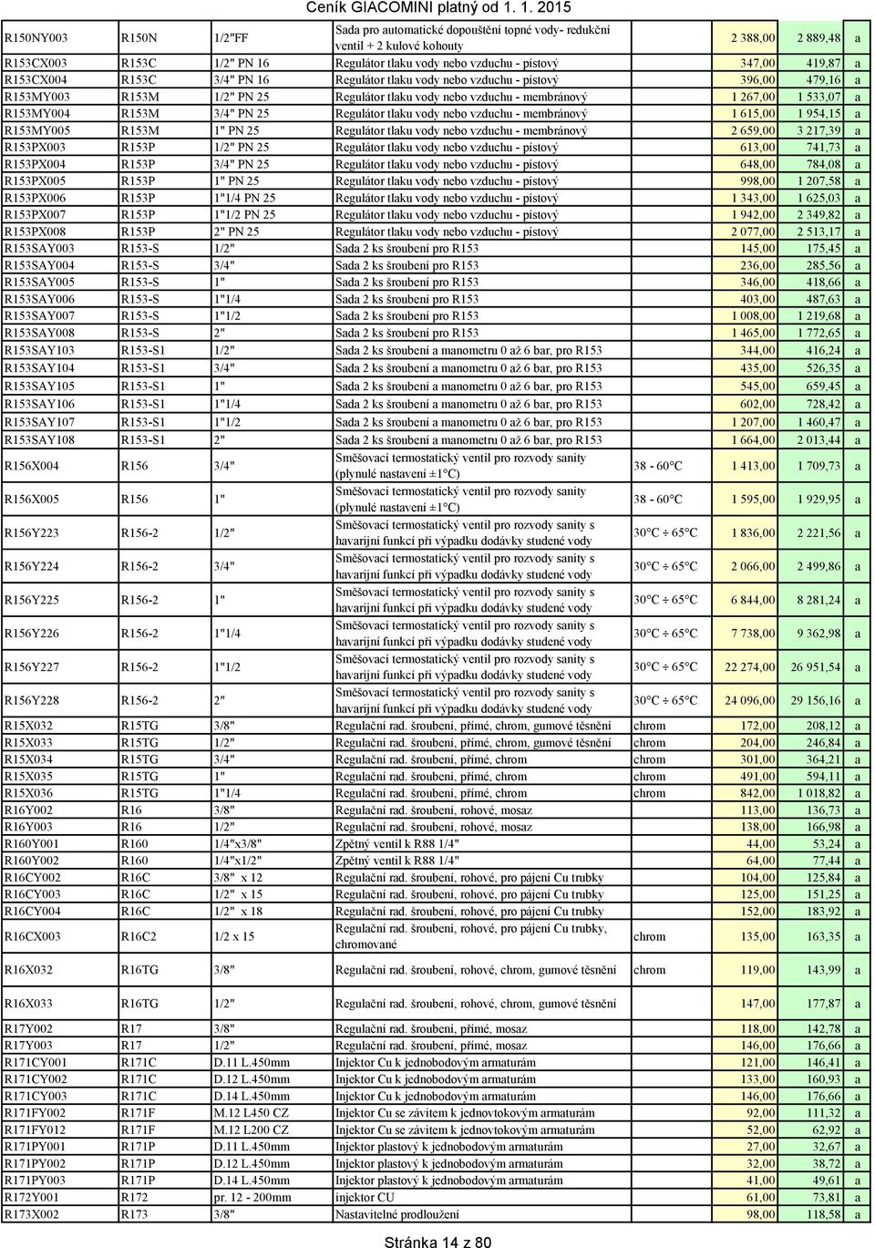 R153M 3/4" PN 25 Regulátor tlaku vody nebo vzduchu - membránový 1 615,00 1 954,15 a R153MY005 R153M 1" PN 25 Regulátor tlaku vody nebo vzduchu - membránový 2 659,00 3 217,39 a R153PX003 R153P 1/2" PN