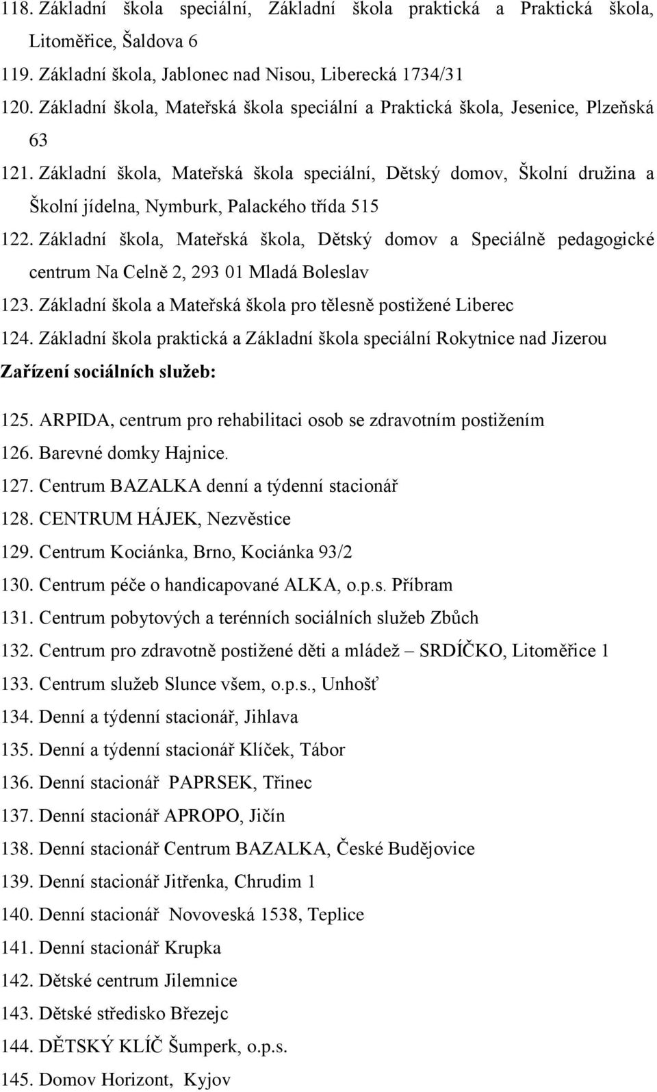 Základní škola, Mateřská škola speciální, Dětský domov, Školní druţina a Školní jídelna, Nymburk, Palackého třída 515 122.