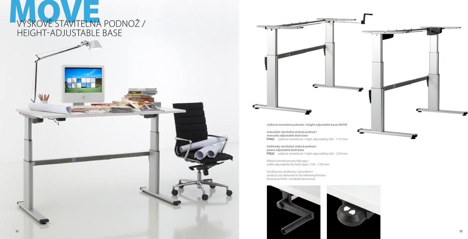 stavitelná stolová podnož / power adjustable desk base FTE22 výšková stavitelnost / hight adjustability 620-1270 mm šířková