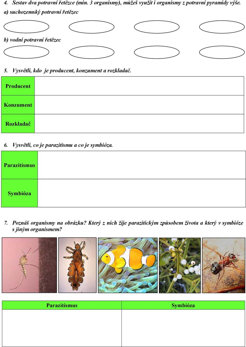 Vysvětli, kdo je producent, konzument a rozkladač. Producent Konzument Rozkladač 6.