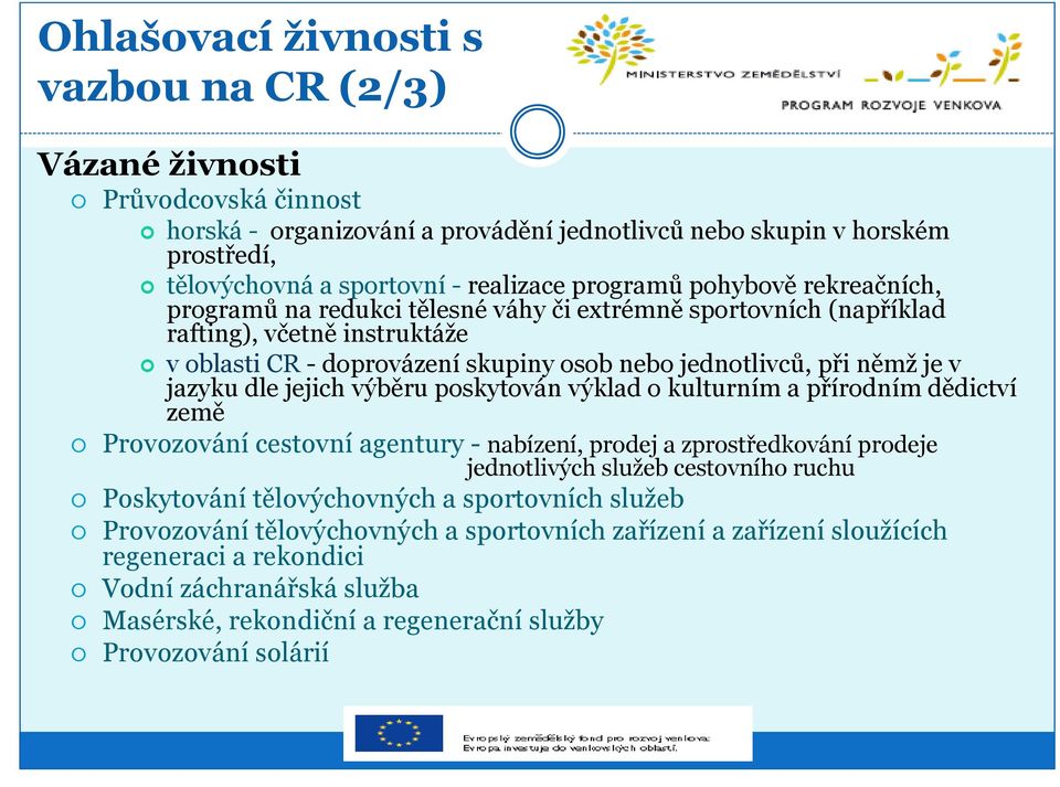 jazyku dle jejich výběru poskytován výklad o kulturním a přírodním dědictví země Provozování cestovní agentury - nabízení, prodej a zprostředkování prodeje jednotlivých služeb cestovního ruchu