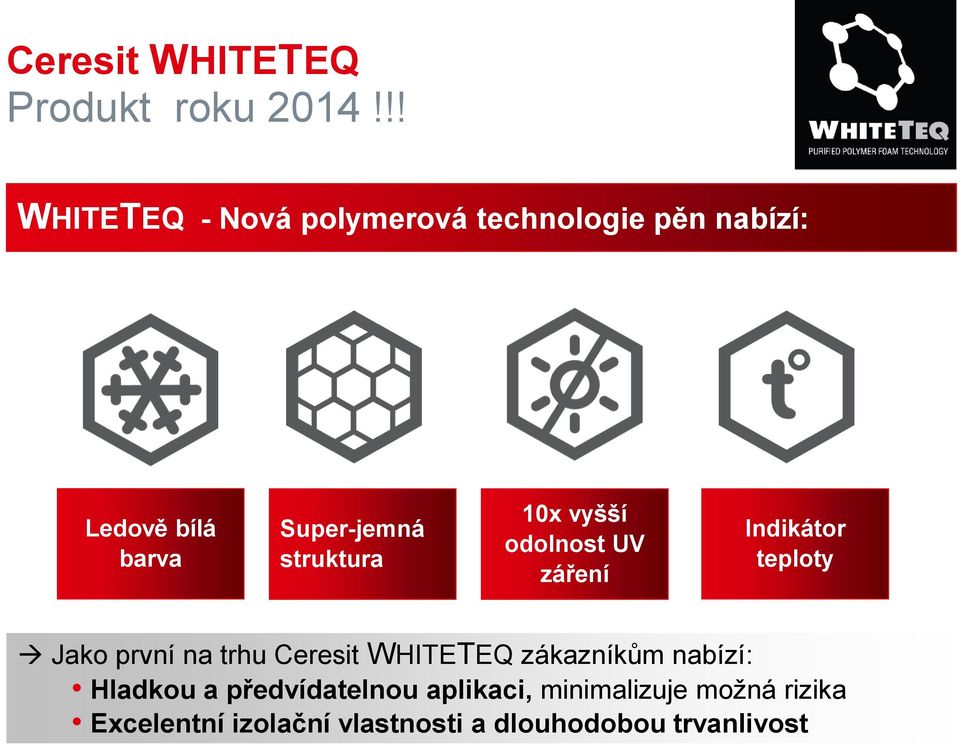 struktura 10x vyšší odolnost UV záření Indikátor teploty Jako první na trhu Ceresit