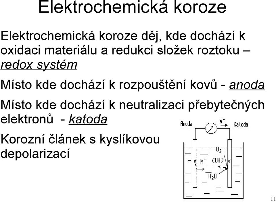 dochází k rozpouštění kovů - anoda Místo kde dochází k neutralizaci