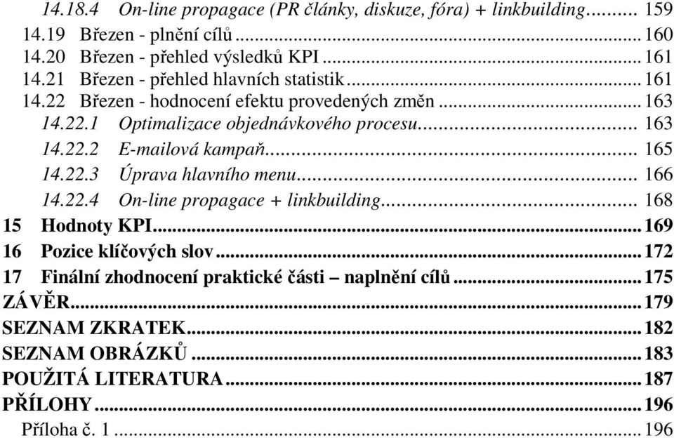 .. 165 14.22.3 Úprava hlavního menu... 166 14.22.4 On-line propagace + linkbuilding... 168 15 Hodnoty KPI... 169 16 Pozice klíčových slov.