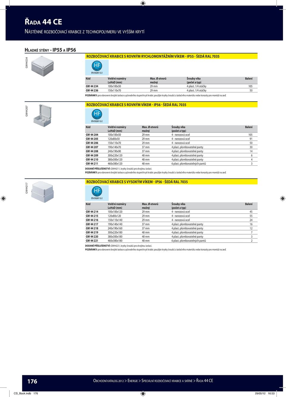 mm 4 - nerezová ocel 50 GW 44 207 190x140x70 37 mm 4 plast. plombovatelné panty 30 GW 44 208 240x190x90 37 mm 4 plast. plombovatelné panty 14 GW 44 209 300x220x120 48 mm 4 plast.