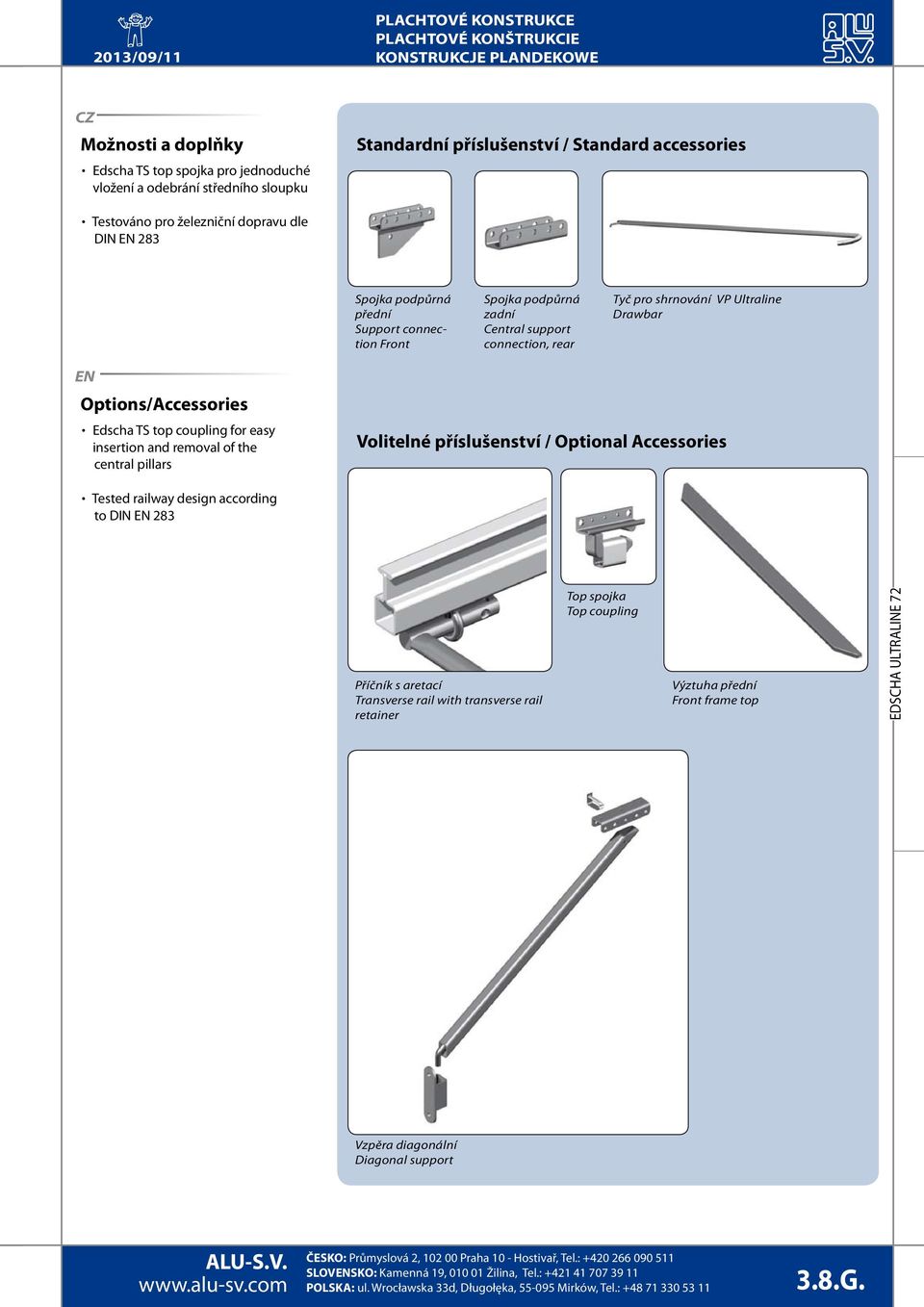 Drawbar EN Options/Accessories Edscha TS top coupling for easy insertion and removal of the central pillars Volitelné příslušenství / Optional Accessories Tested railway design