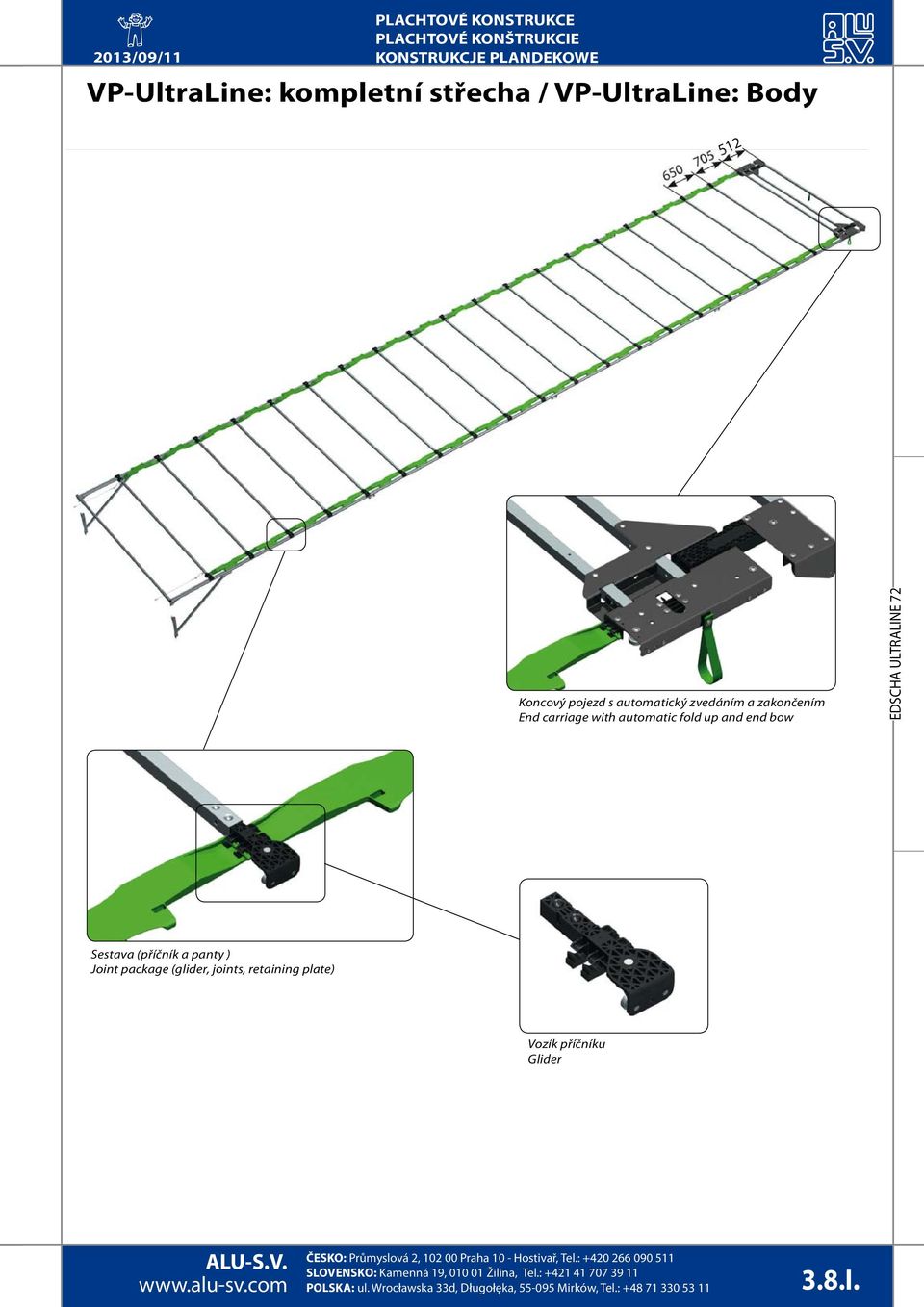 with automatic fold up and end bow Sestava (příčník a panty ) Joint