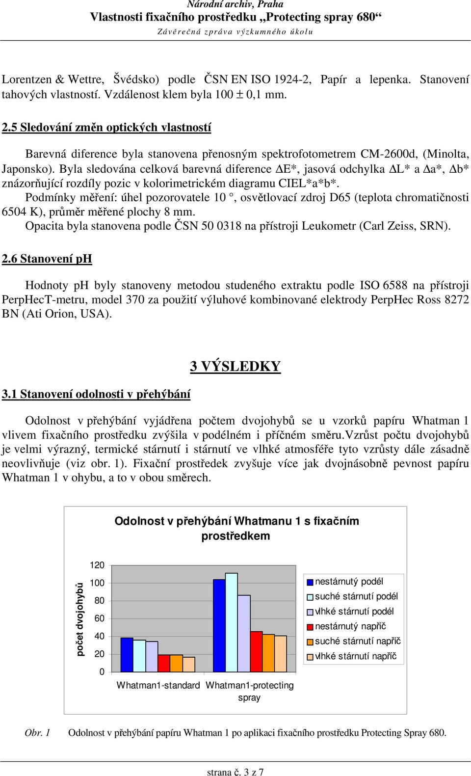 Byla sledována celková barevná diference E*, jasová odchylka L* a a*, b* znázorňující rozdíly pozic v kolorimetrickém diagramu CIEL*a*b*.