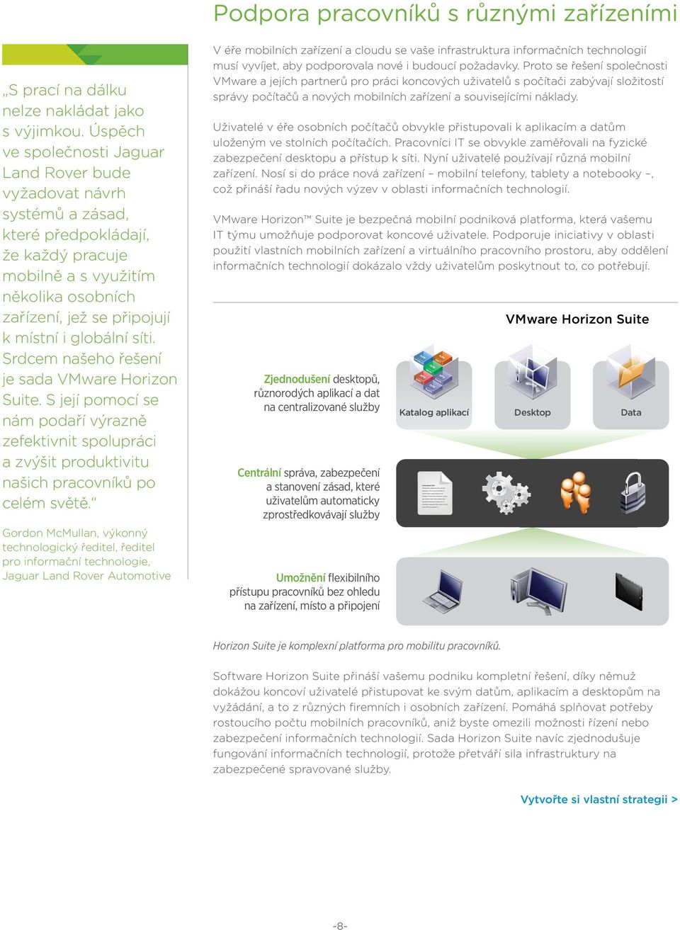 globální síti. Srdcem našeho řešení je sada VMware Horizon Suite. S její pomocí se nám podaří výrazně zefektivnit spolupráci a zvýšit produktivitu našich pracovníků po celém světě.